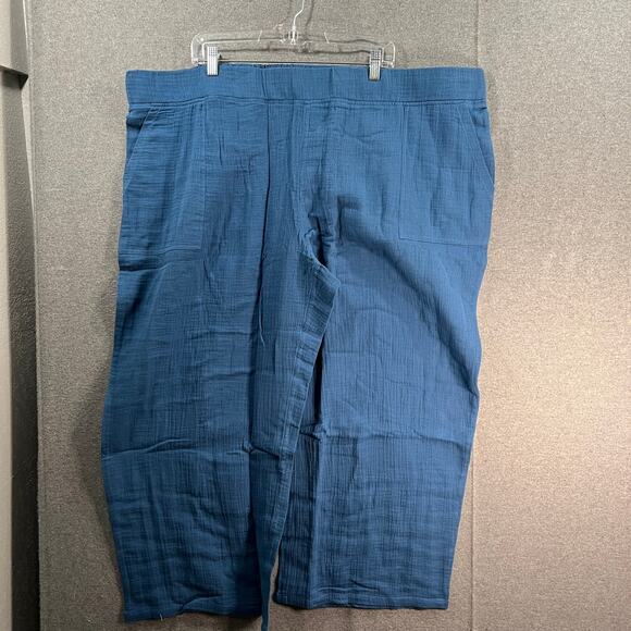 LOGO by Lori Goldstein Beach to Street Cotton Gauze Pants Coastal Blue 3XP - Picture 1 of 9